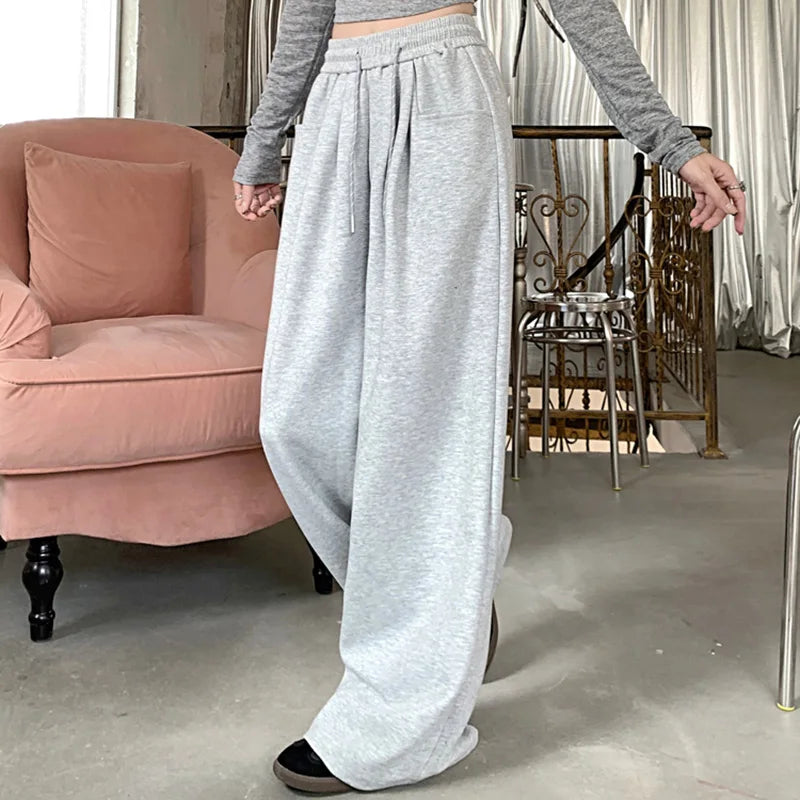 2024 Autumn Women’s Hip Hop Baggy High Waist Pants | Streetwear Wide Leg Drawstring Trousers