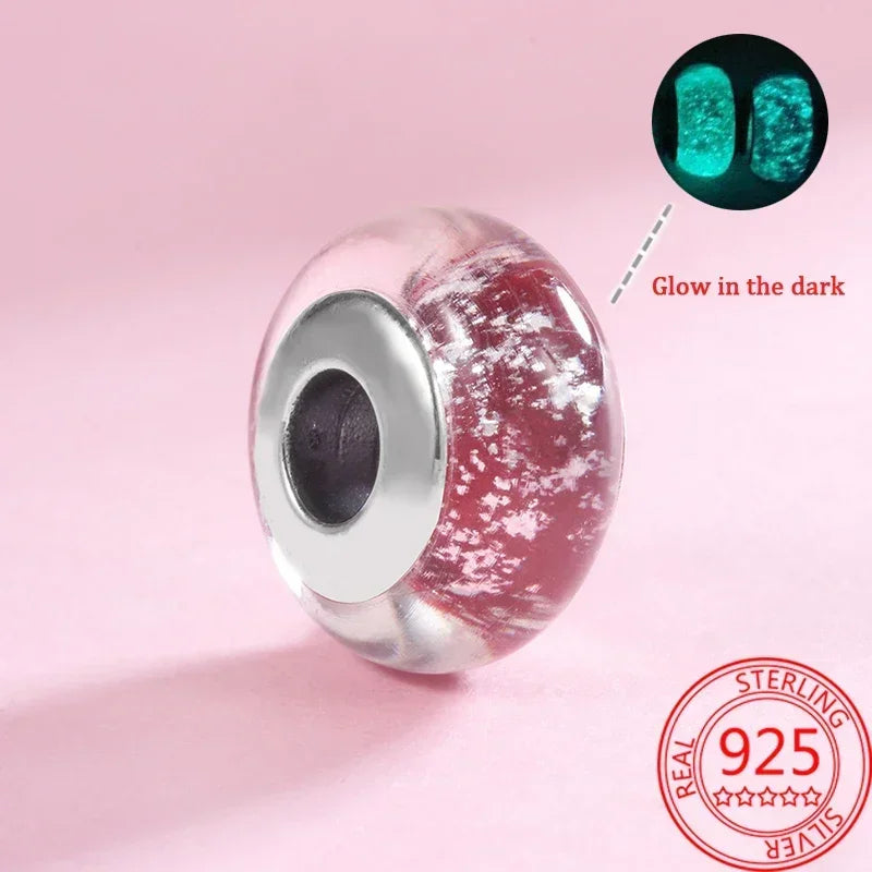 925 Sterling Silver Murano Glass Galaxy & Clover Heart Beads | Fit Pandora Bracelet DIY Jewelry Gift for Mum