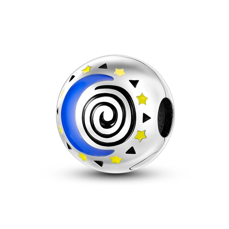 Silver Plated Colorful Glowing Moon & Stars Rainbow Dangle Charms | Fit Original Bracelet & Necklace | Women’s Jewelry Beads