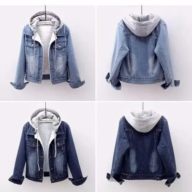 Women’s Hooded Denim Jacket | Patchwork Button Coat with Pockets Streetwear Outerwear 2025