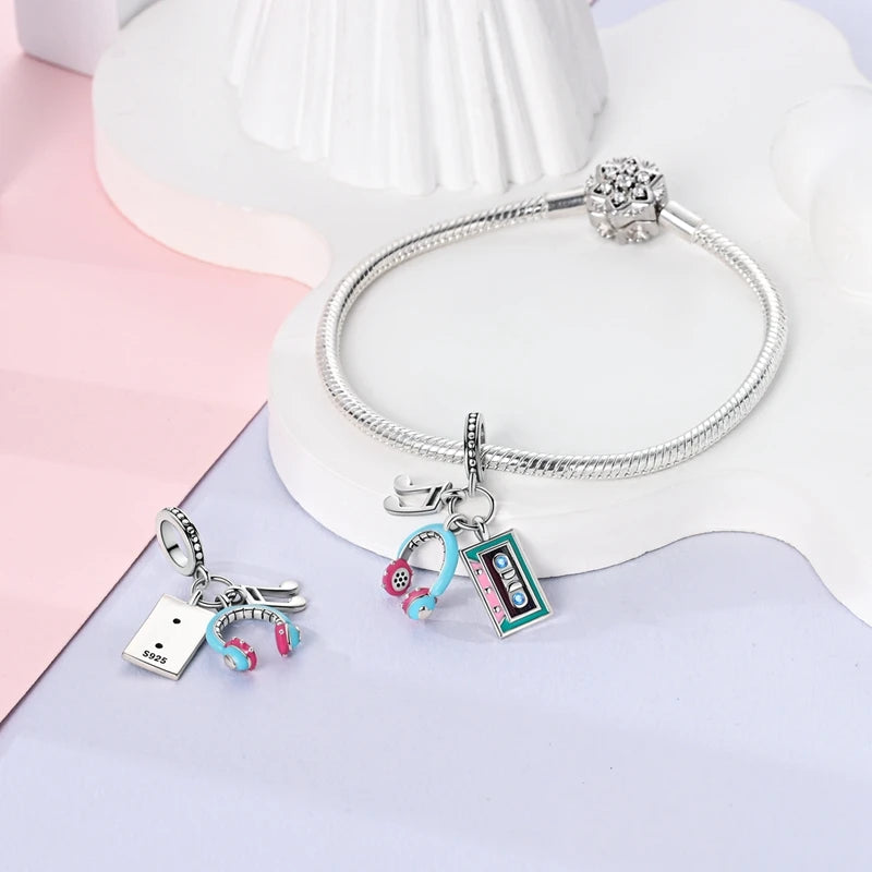 925 Sterling Silver Funny Playable Charms Beads | Smart Watch Tarot Bike Travel Dangle Fit Pandora Bracelet DIY Jewelry