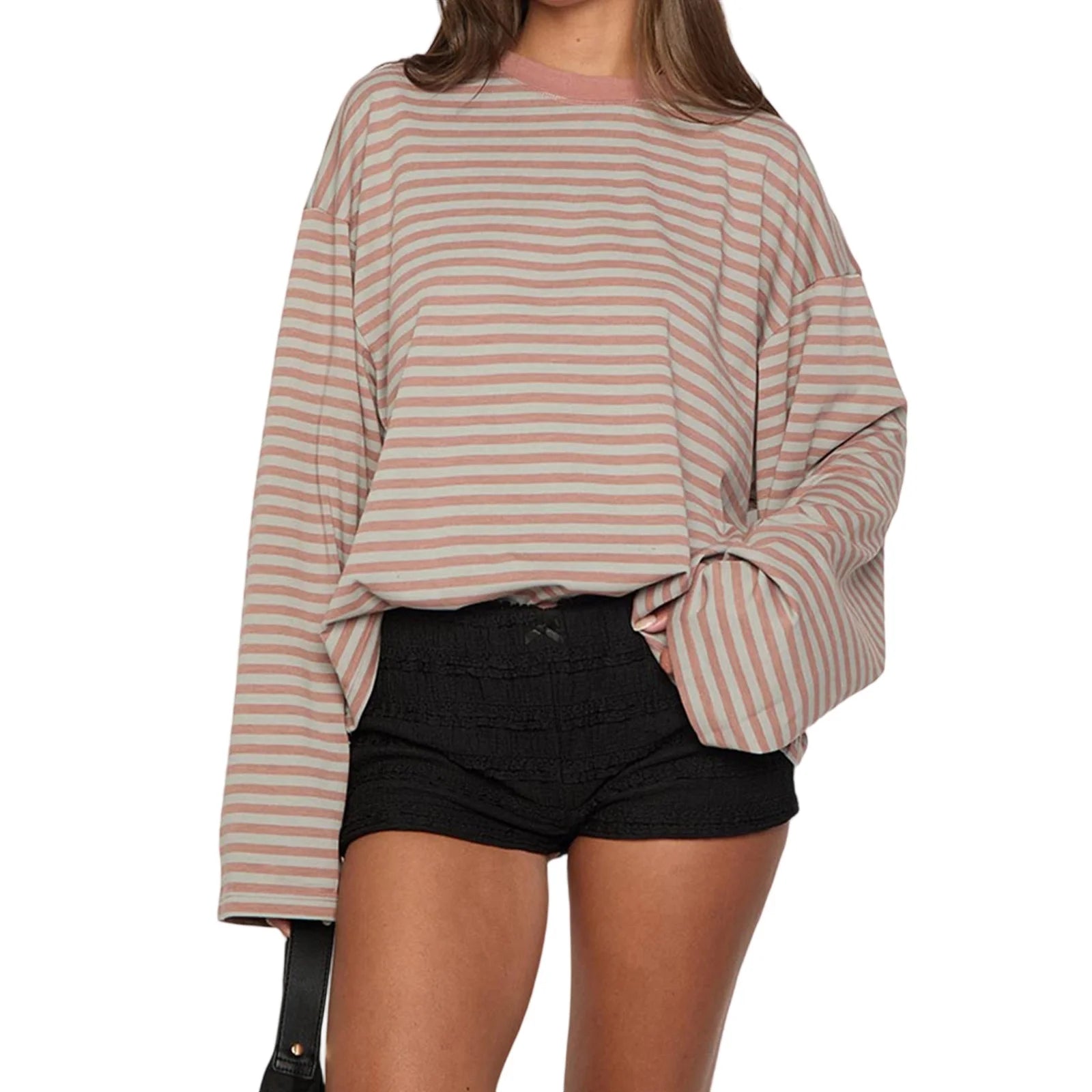 2025 Women's Retro Striped T-Shirt | Long Sleeve Crew Neck Top | Loose Fall Casual Streetwear