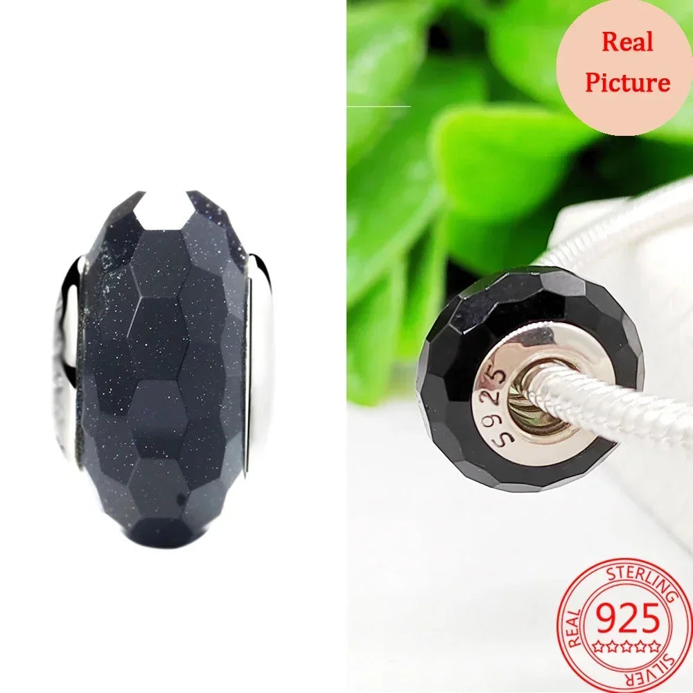 925 Sterling Silver Murano Glass Galaxy & Clover Heart Beads | Fit Pandora Bracelet DIY Jewelry Gift for Mum