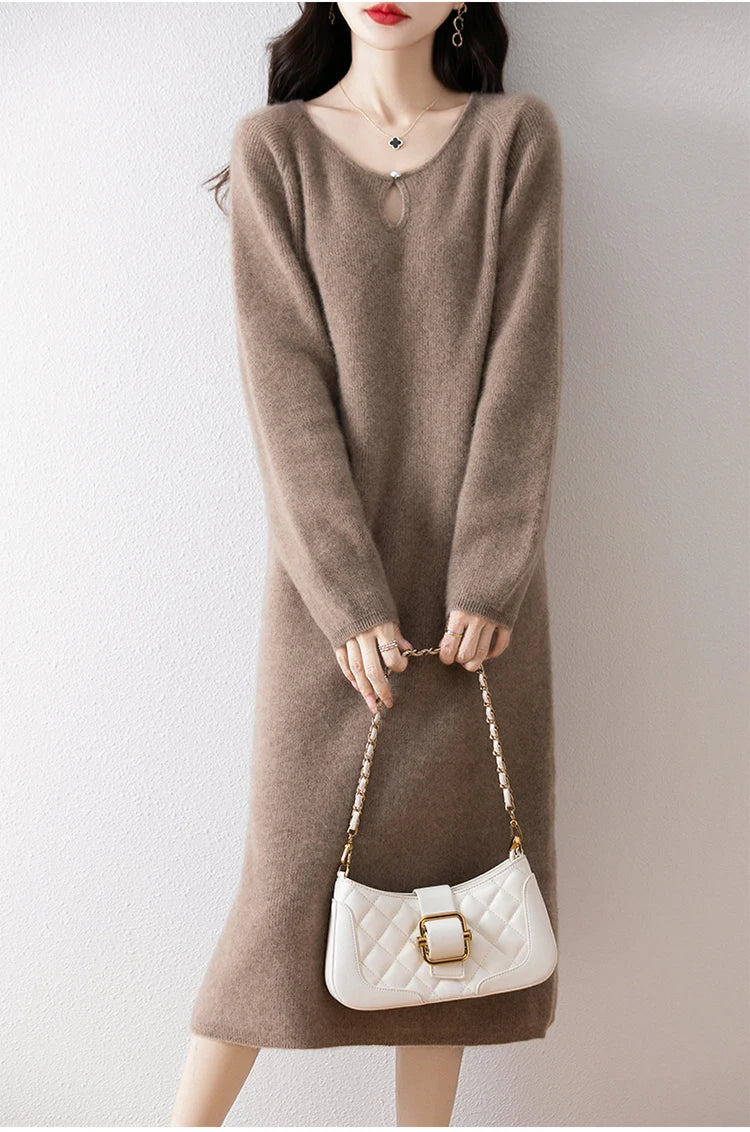Loose Knitted Sweater Dress for Women – Round Neck Long Sleeve Casual Autumn New Arrival Elegant Fashion Dress