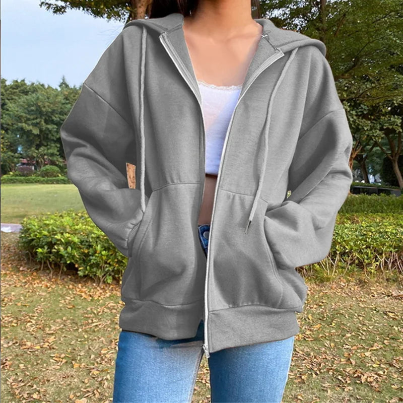 2025 Women Zip-Up Sweatshirt Jacket | Fashionable Long Sleeve Hoodie with Pockets | Casual Pullover Top