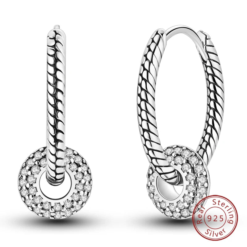 925 Sterling Silver Starlight Crystal Hoop Earrings – Circular Snake Bone Design Women’s Fashion Jewelry Gift