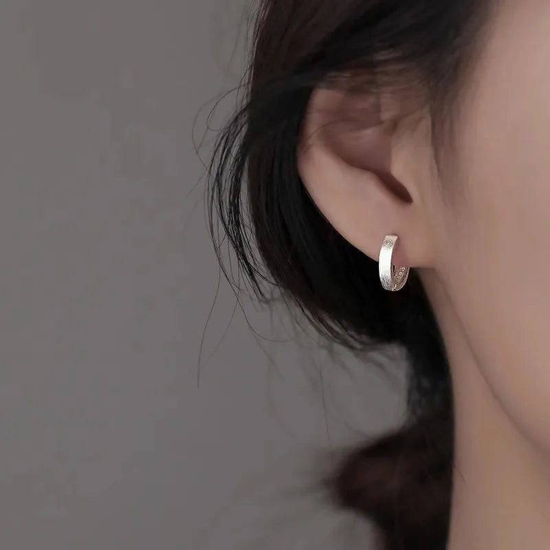 New 925 Sterling Silver Hoop Earrings – Matte Circle Geometric Punk Clip Earrings for Women & Girls