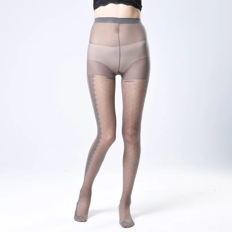 Women's Striped Lace Tights – Sheer Jacquard Dot Pantyhose with Side Seam Detail, 20 Denier for Transitional Seasons