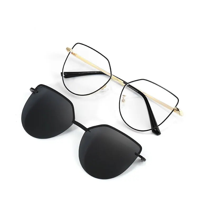 Cat Eye Flip-On Sunglasses for Women – Anti Blue Light Eyeglass Frames with Polarized Magnetic Clip | Ladies Fashion Computer Eyeglasses 7002