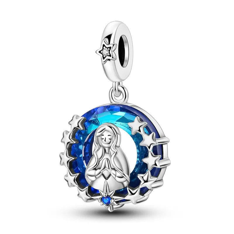 925 Sterling Silver Virgin Mary Dangle Charm | Fits Pandora Bracelet | Our Lady Pendant Bead | Religious DIY Jewelry Gift