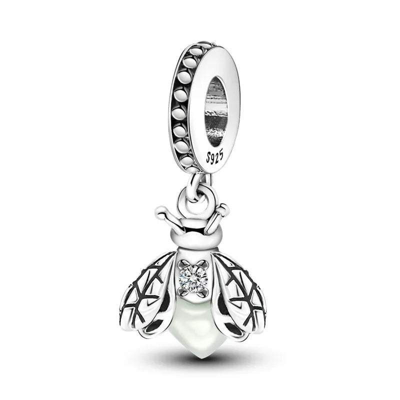 925 Sterling Silver Inlaid Zircon Love Heart & Snake Dangle Charm – Fits Original Pandora Bracelet, Women’s Jewelry Pendant Bead