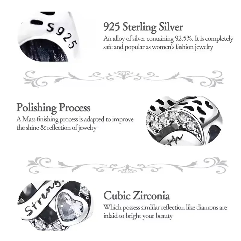 925 Sterling Silver Birthstone Love Pendant Charm | January–December Zircon Bead for Bracelet & Necklace DIY Jewelry Gift