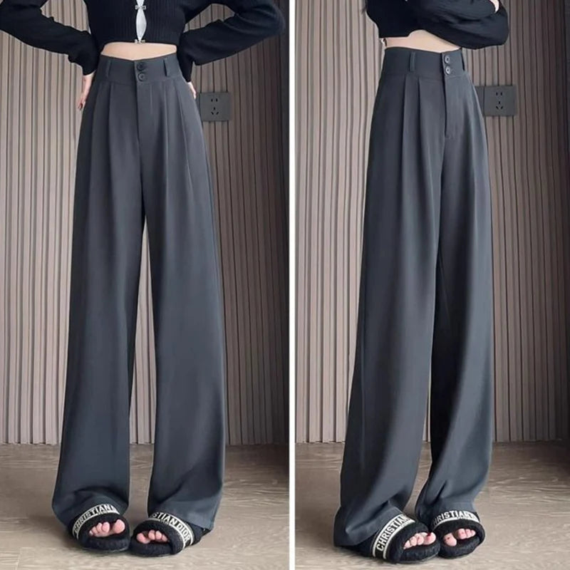 Lady Baggy High Waist Suit Pants | Women’s Classic Straight Leg Trousers | Casual Daily Slacks