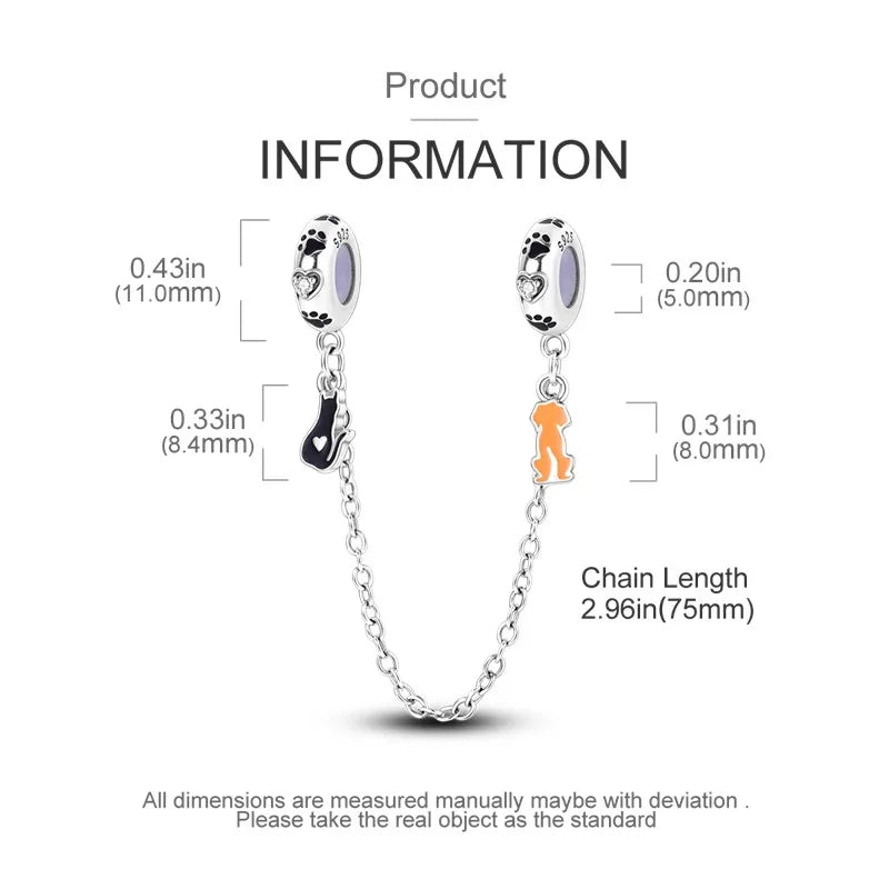 925 Sterling Silver Star Moon Safety Chain Charm | Pandora Fit Jewelry