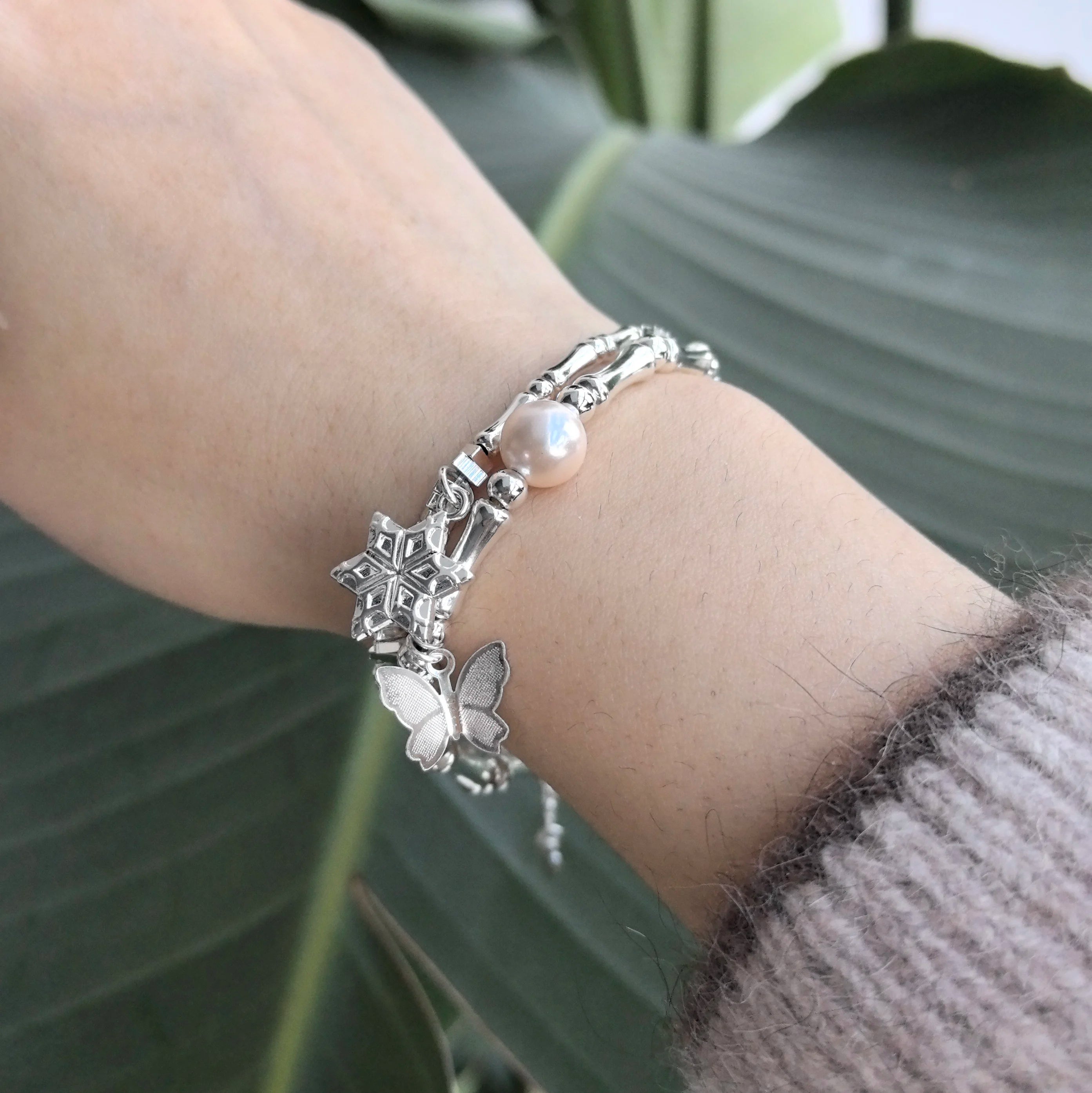 925 Sterling Silver Green Leaf Bracelet | Elegant Nature-Inspired Bangle for Women Girls Fashion Jewelry Gift