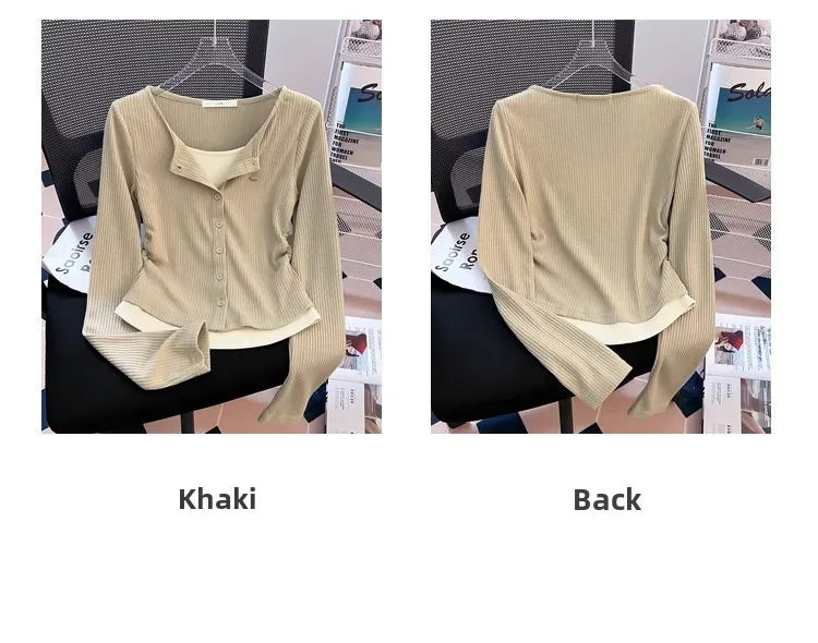 Unique Design Long Sleeve Slim Fit T-Shirt – Women's Plus Size Early Autumn Base Shirt, Korean Style Knitted Top