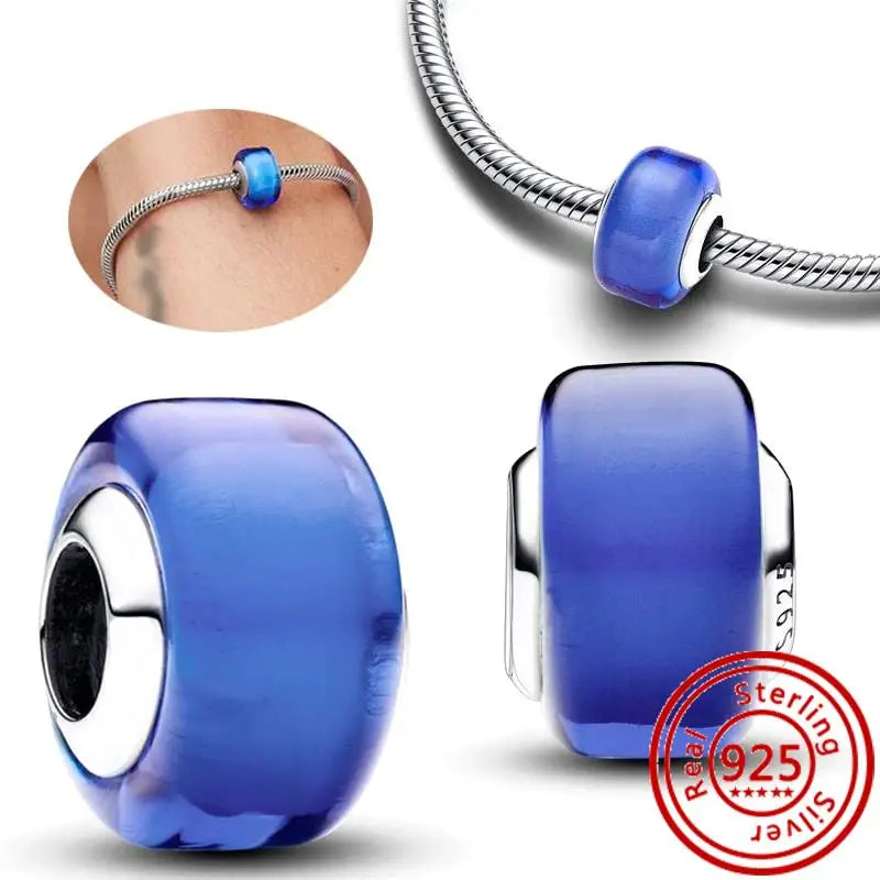 New 925 Sterling Silver Forever Always Love Murano Glass Beads | Sparkling Lucky Charms for Original Pantaro Bracelets DIY Jewelry