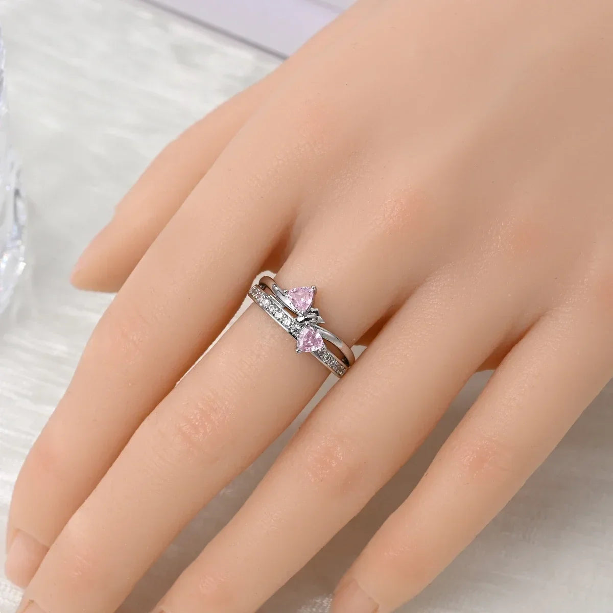 925 Sterling Silver Double Heart, Bow & Starfish Crown Rings | Women’s Moon Ring Fine Jewelry Wedding & Valentine Gift