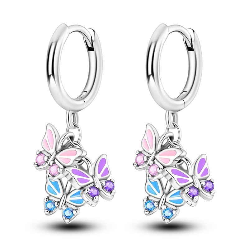 925 Sterling Silver Colorful Butterfly Hoop Earrings | Pave CZ Elegant Gothic Jewelry for Women & Friends