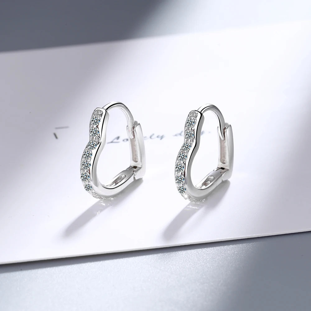 925 Sterling Silver Clear CZ Heart Geometric Hoop Earrings – Women’s Wedding & Engagement Fine Jewelry Gift