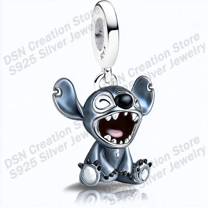 925 Sterling Silver Disney Charms | Stitch, Mickey & Cheshire Cat Beads for Original Bracelet Halloween Jewelry Gift