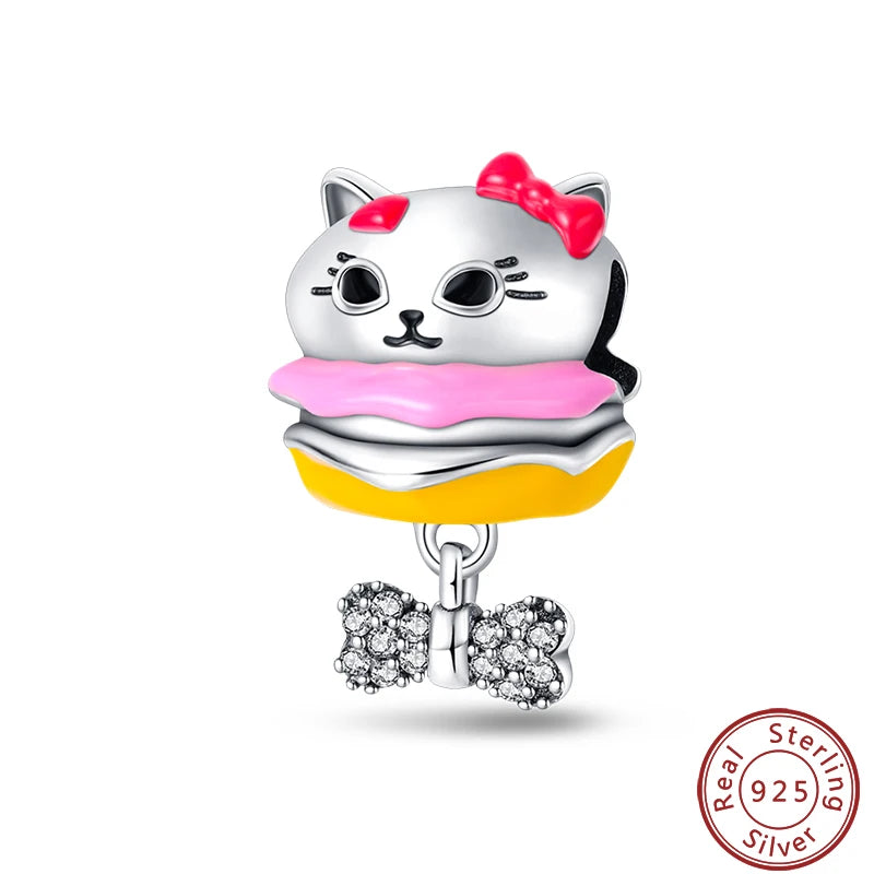 925 Sterling Silver Dessert Afternoon Tea Charm – Coffee, Cake, Pizza & Fries Beads Fit Original Pandora Bracelet DIY Jewelry