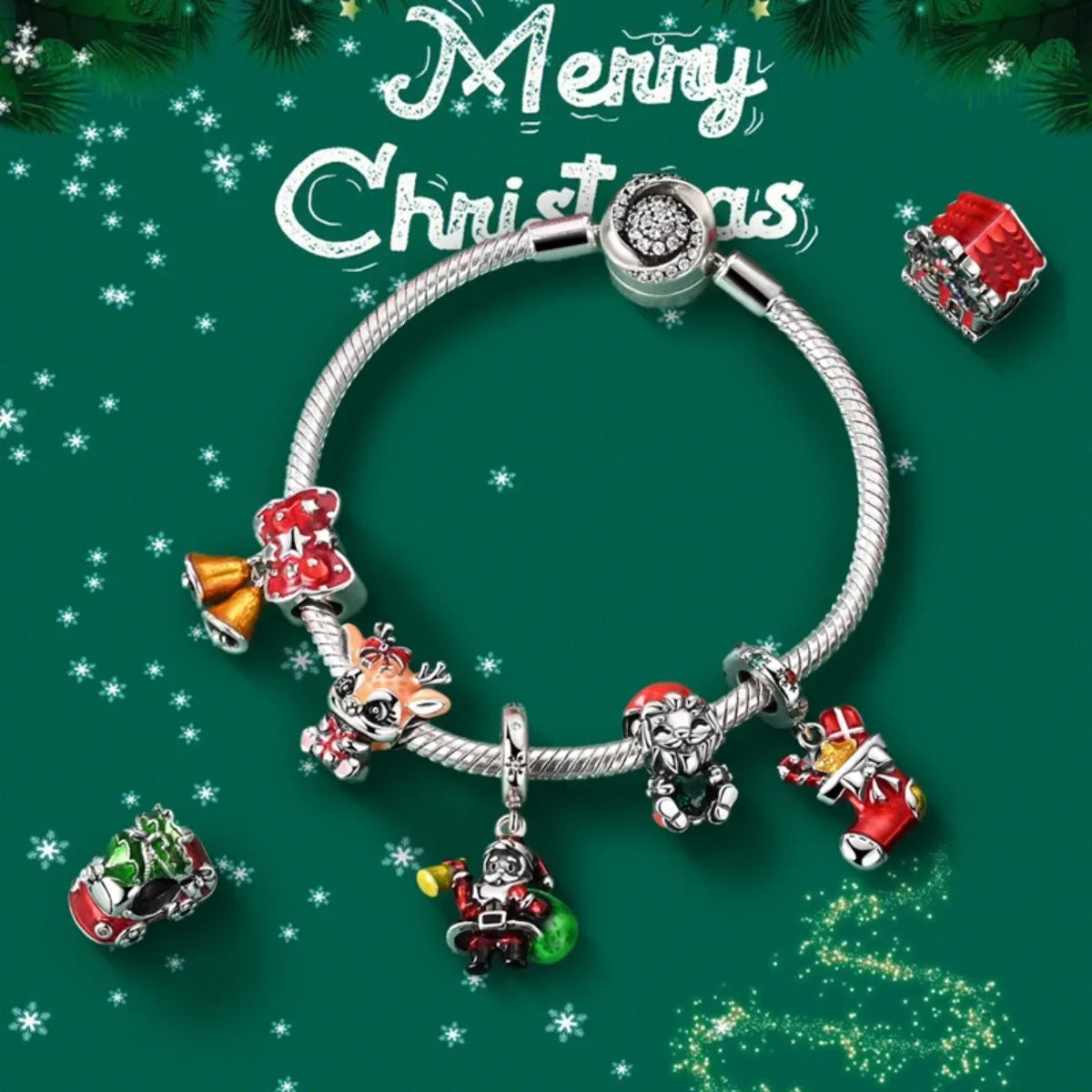 Christmas 925 Sterling Silver Charms | Santa Claus Reindeer Snowman Tree Beads Fit Original Bracelet