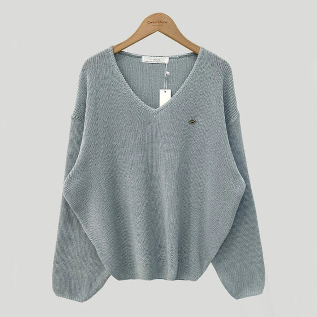 Loose Women’s Knitwear V-Neck Long Sleeve T-Shirt – Casual Comfortable Fashionable Autumn Top New Arrival