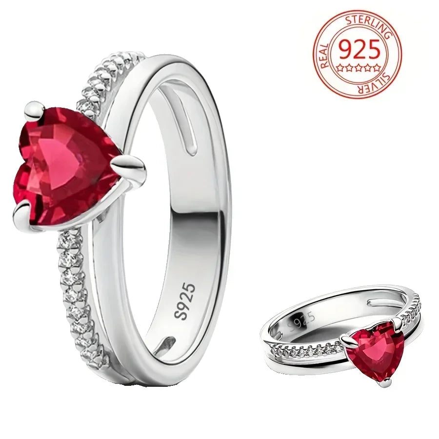 925 Sterling Silver Double Heart, Bow & Starfish Crown Rings | Women’s Moon Ring Fine Jewelry Wedding & Valentine Gift