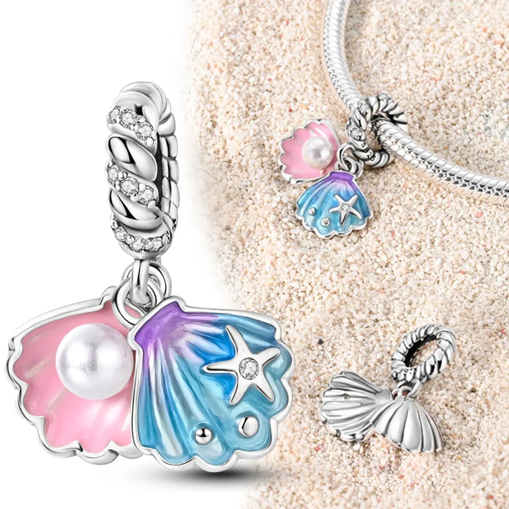 S925 Sterling Silver Ocean Series Star & Sea Turtle Shell Charm – Fits Pandora Bracelet DIY Jewelry for Women