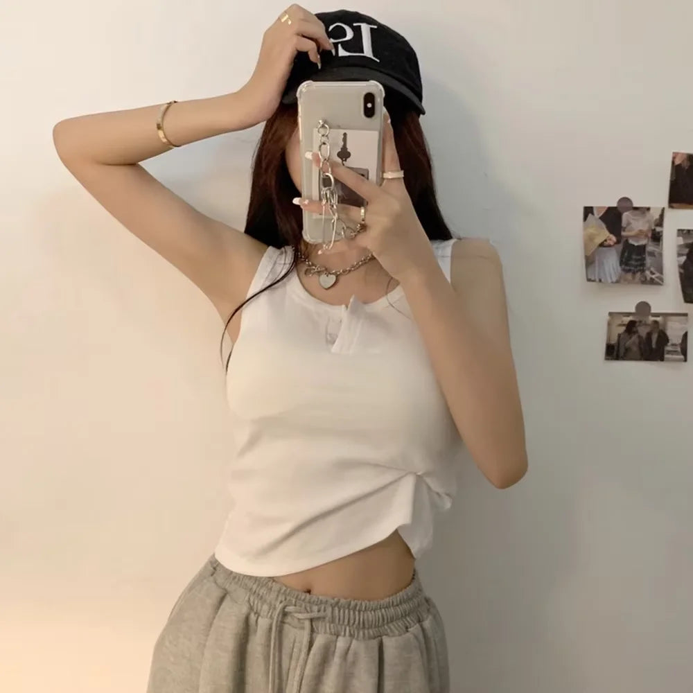 Summer Knitted Round Neck Top for Women – High Elasticity Casual Camisole Sexy Vest