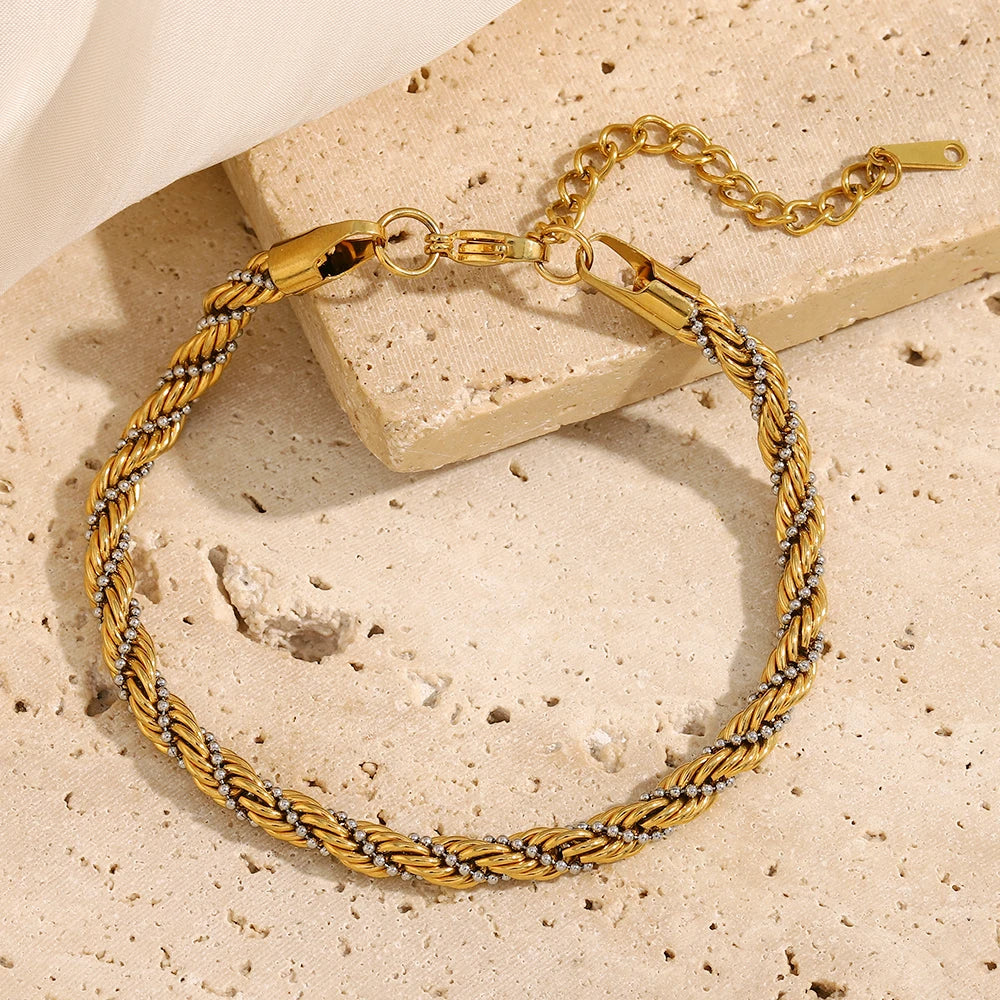 E.B.belle Mixed Color Twisted Clip Bead Bracelet | PVD Plated Stainless Steel Women’s Anklet Chain Jewelry Accessory