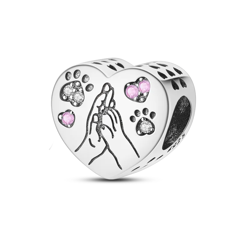 925 Sterling Silver Heart Shaped Warm Family Charm Beads Butterfly Flower Pendant