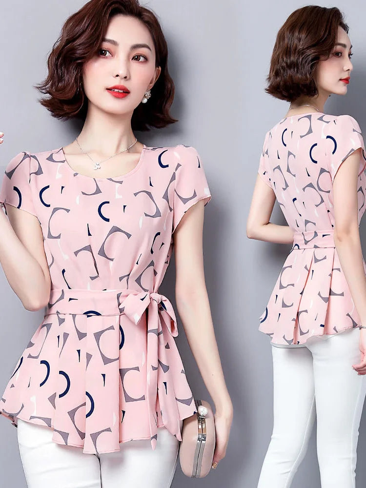 Women’s Polka Dot Chiffon Shirt 🌸 Summer Short Sleeve Fitted Top ✨