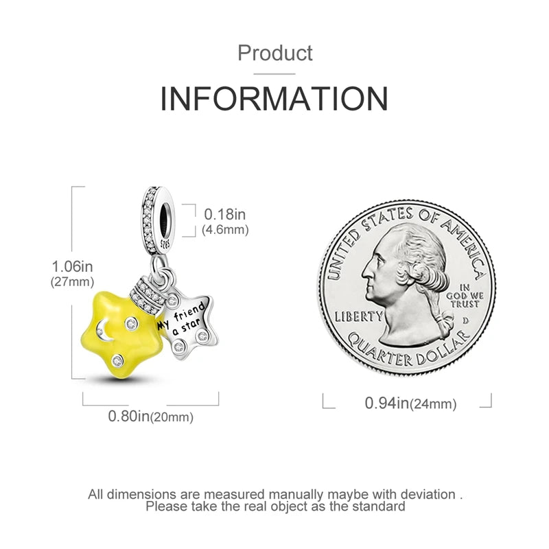 925 Sterling Silver Golden Zircon Saturn Flower Butterfly Charm Bead Fit 3MM Original Bracelet Women DIY Jewelry