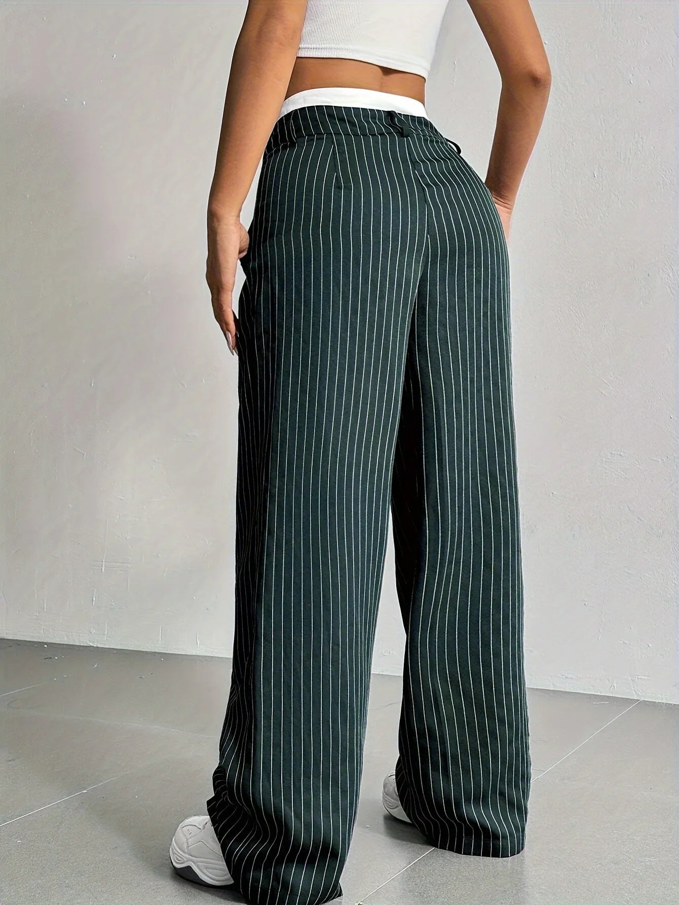 Women’s High Waist Straight Leg Pinstripe Trousers | Office & Casual Striped Dress Pants with Pockets
