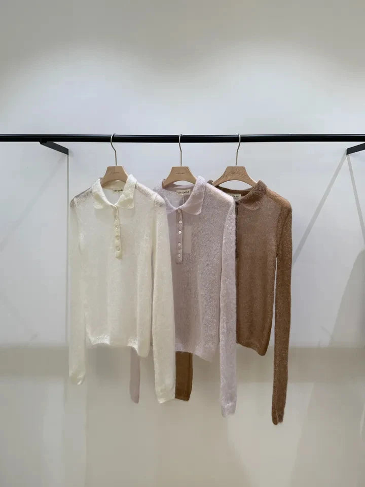 Sweet Soft Button-Up Knitted Sweater for Women | Loose Fit Flip Collar Knitwear | Comfortable Autumn Pullover