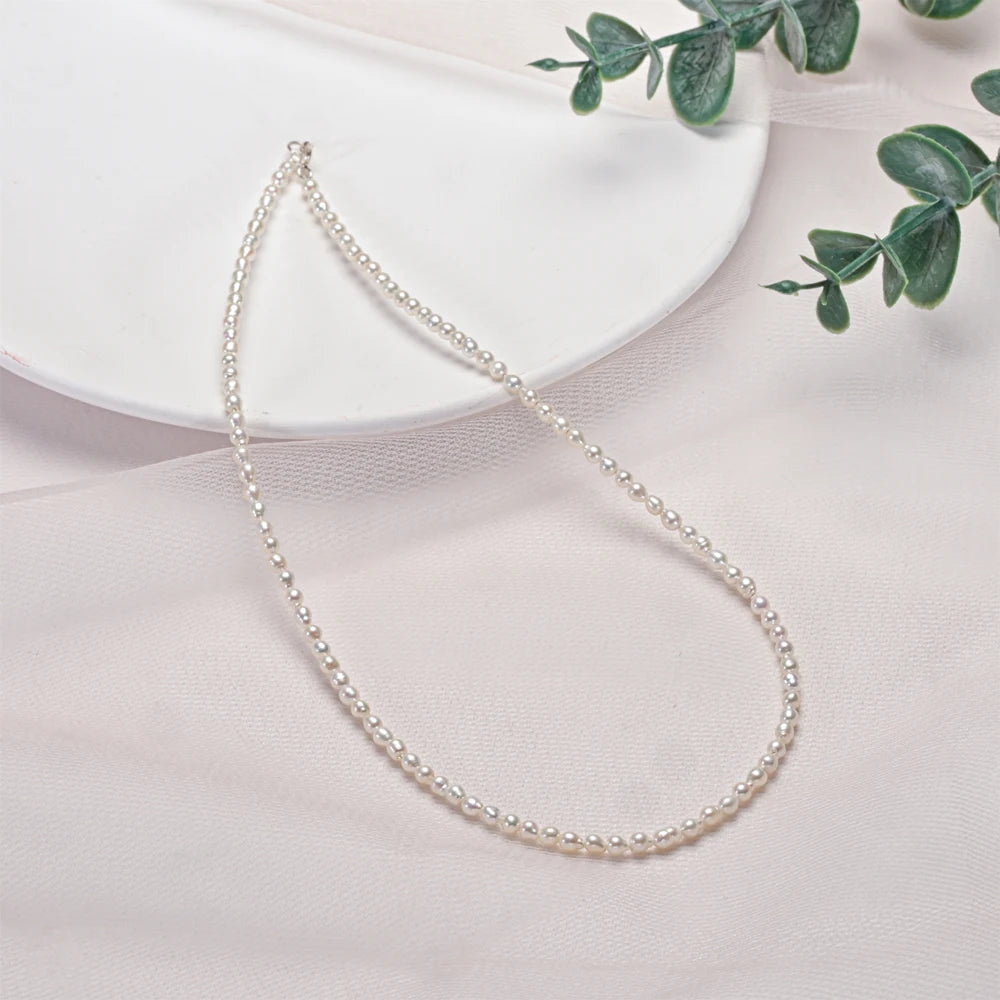 Dainashi 925 Sterling Silver Freshwater Pearl Necklace – 2.5–3.5mm Rice Shape Pearl Choker for Women Jewelry Gift
