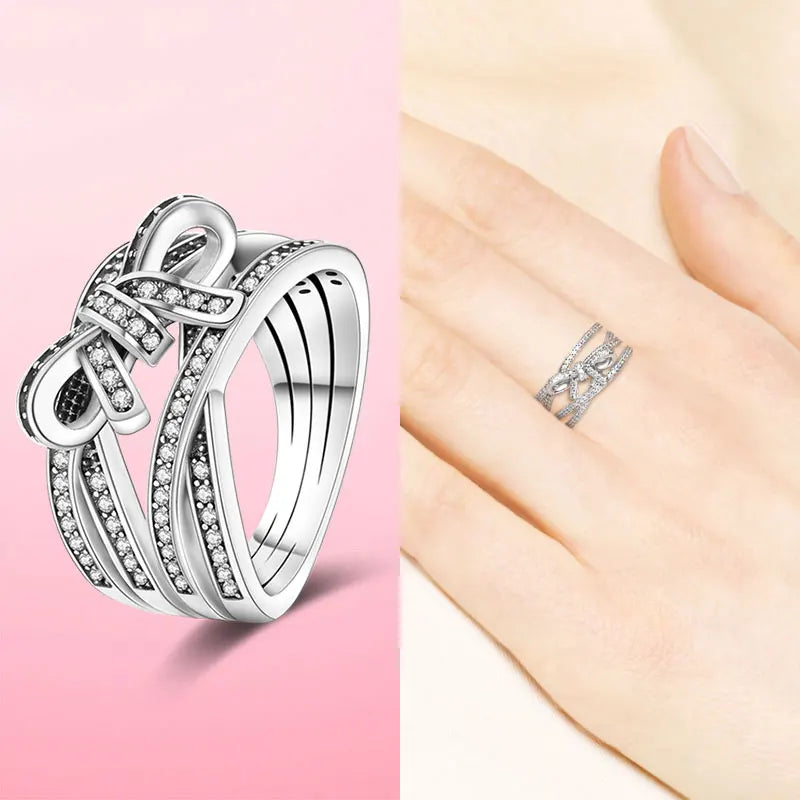925 Silver Stackable Infinite Heart Daisy Flower Ring for Women | Sterling Silver Brand Jewelry Gift