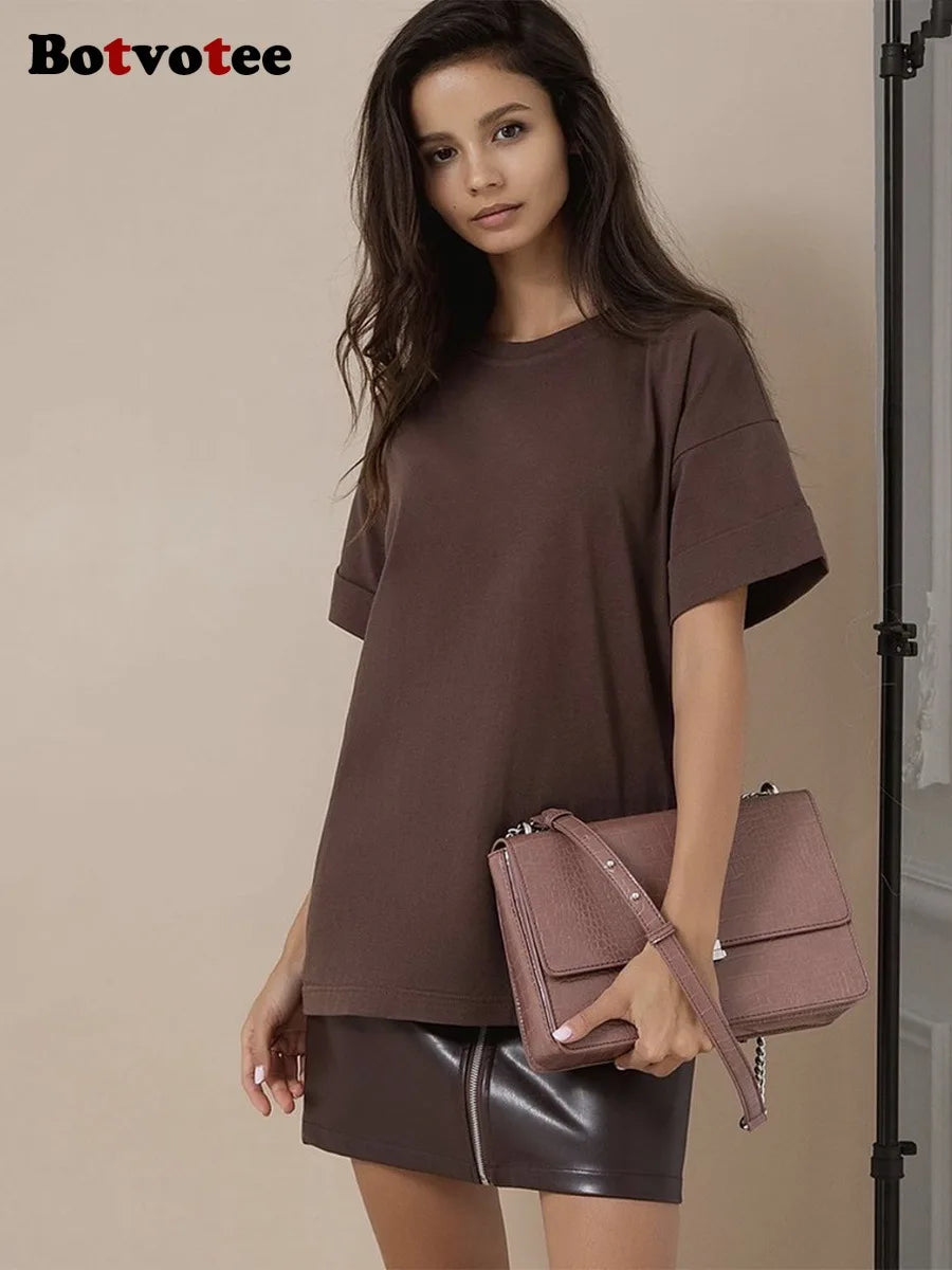 Botvotee 21 Colors Oversized Basic T-Shirts for Women | 100% Cotton Casual Summer Tops | Solid Color Loose Fit Tees