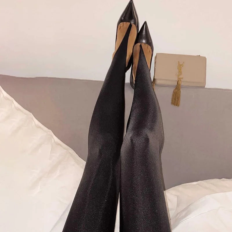 Women’s Black High Waist Skinny Pants | Y2K Glitter Winter Leggings 2024