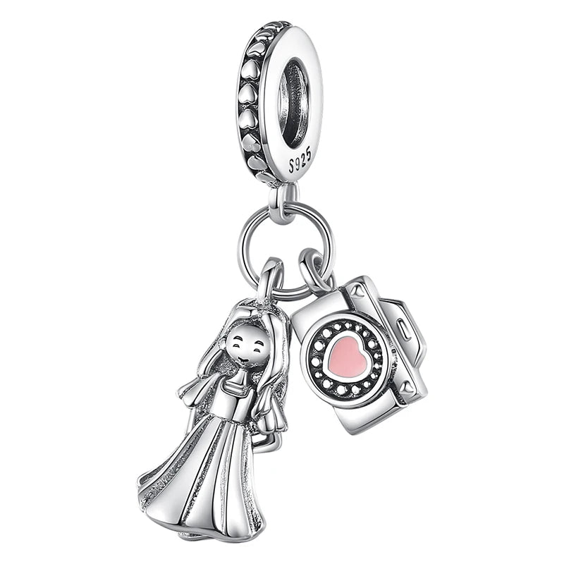 925 Sterling Silver Sweetheart Sister Charm | Fit Original Pandora & 3mm Bracelets DIY Jewelry Gift for Women