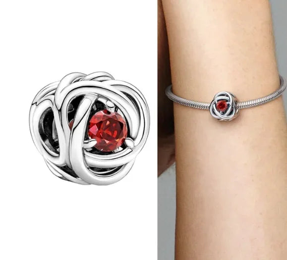 Silver S925 Twelve Month Birthstone Heart Eternity Charms | Fit Original Bracelet | Women’s DIY Fine Jewelry Beads