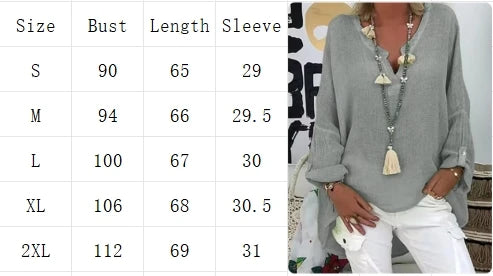 Women’s Loose V-Neck Long Sleeve Blouse | 6-Color Casual Solid Top for Spring & Autumn