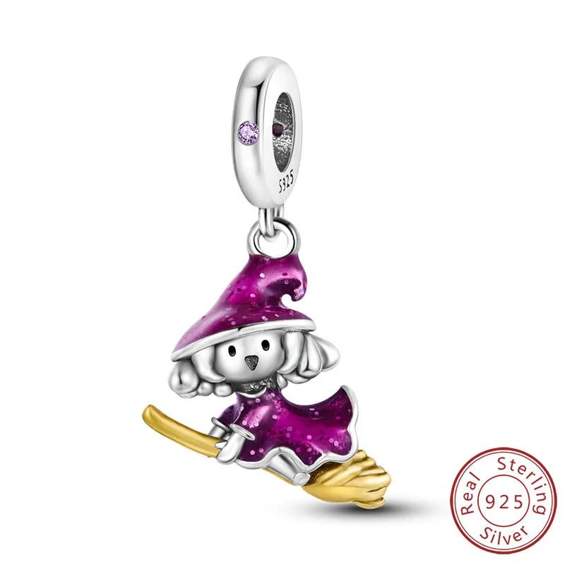 Halloween 925 Sterling Silver Charm Bead – Pumpkin, Witch, Skeleton, Mummy & Candy Pendant for DIY Original Bracele