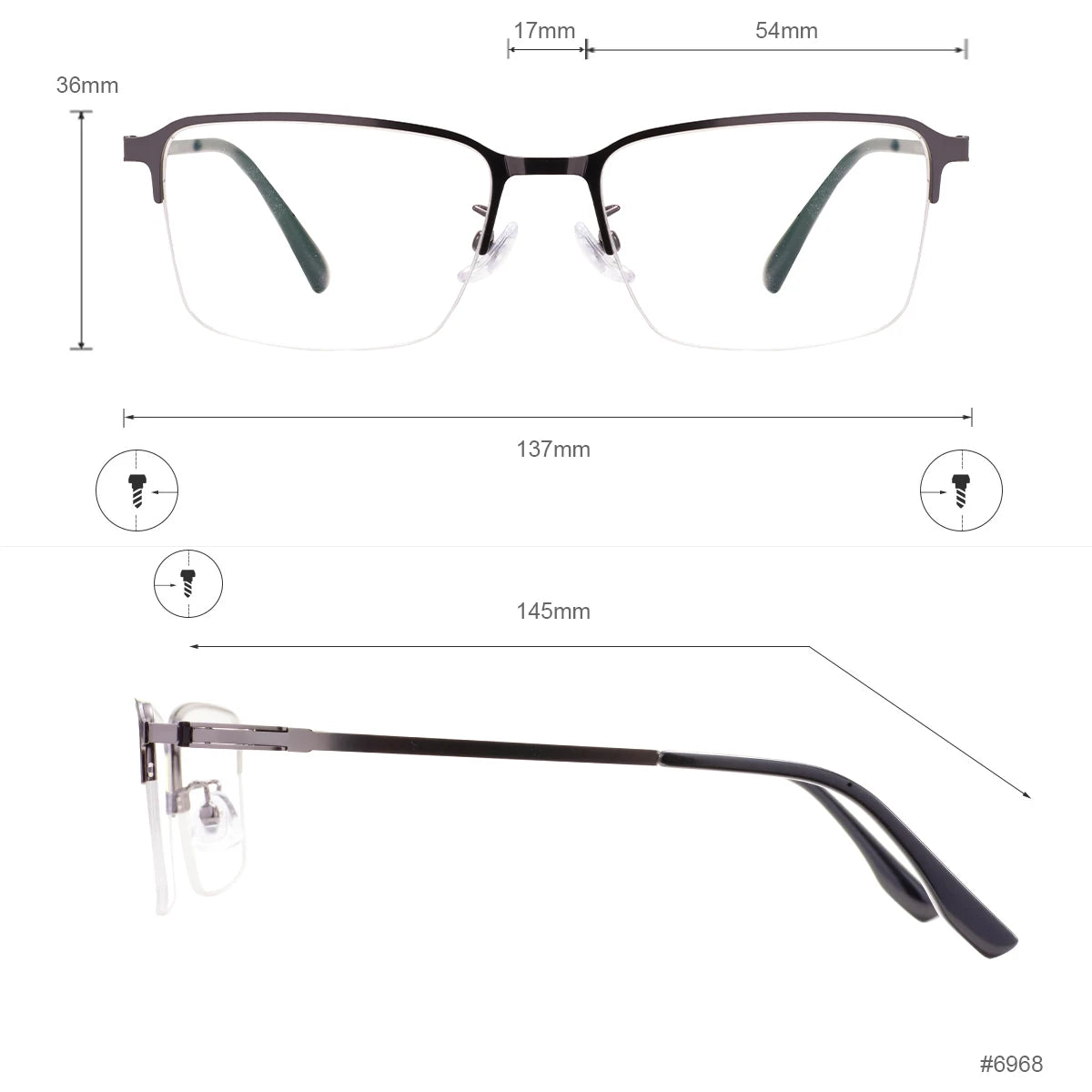 Metal Half Rim Rectangular Browline Glasses Frame for Men – Business & Prescription Eyewear