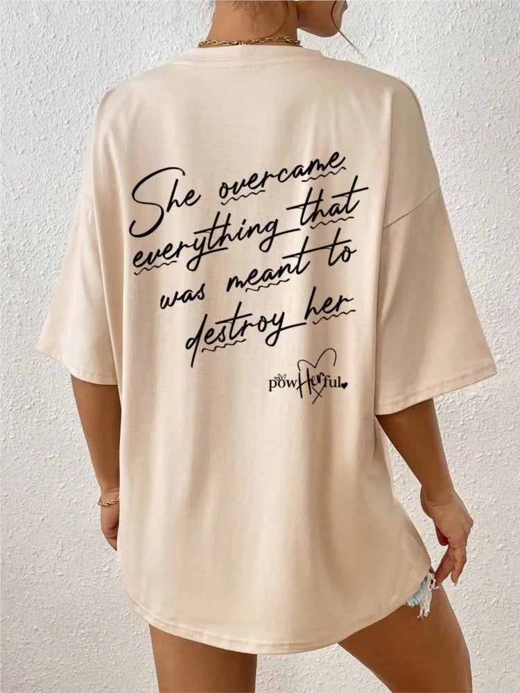 Women’s Cotton Slogan T-Shirt | Powerful Letter Print Streetwear Casual Loose Top for Spring & Summer