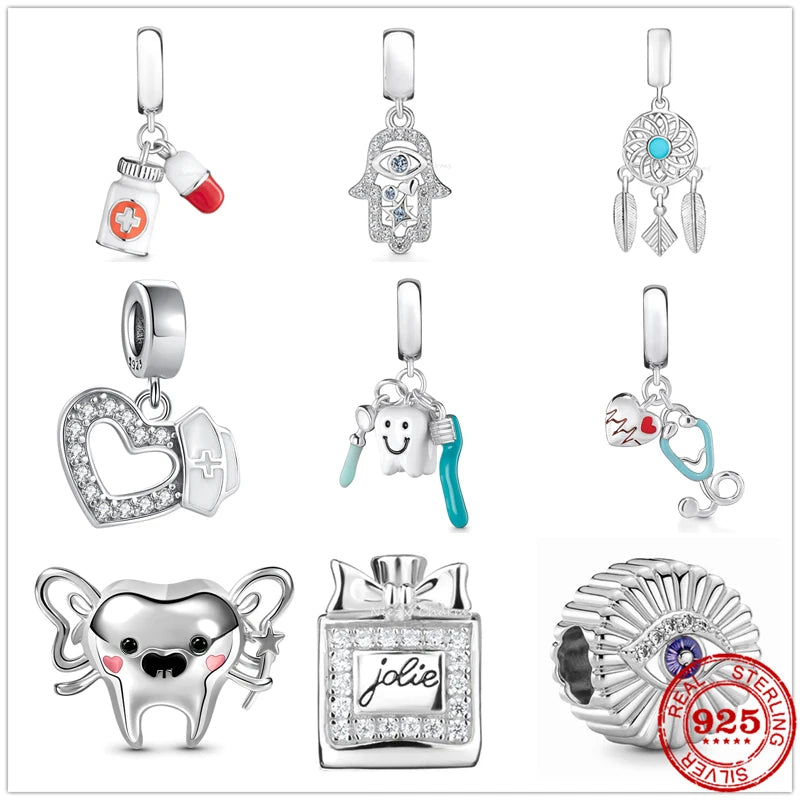 New 925 Sterling Silver Pink Zircon Salamander & Turkey Charm Bead – Fits Original Pandora Bracelet, Women’s DIY Fine Jewelry