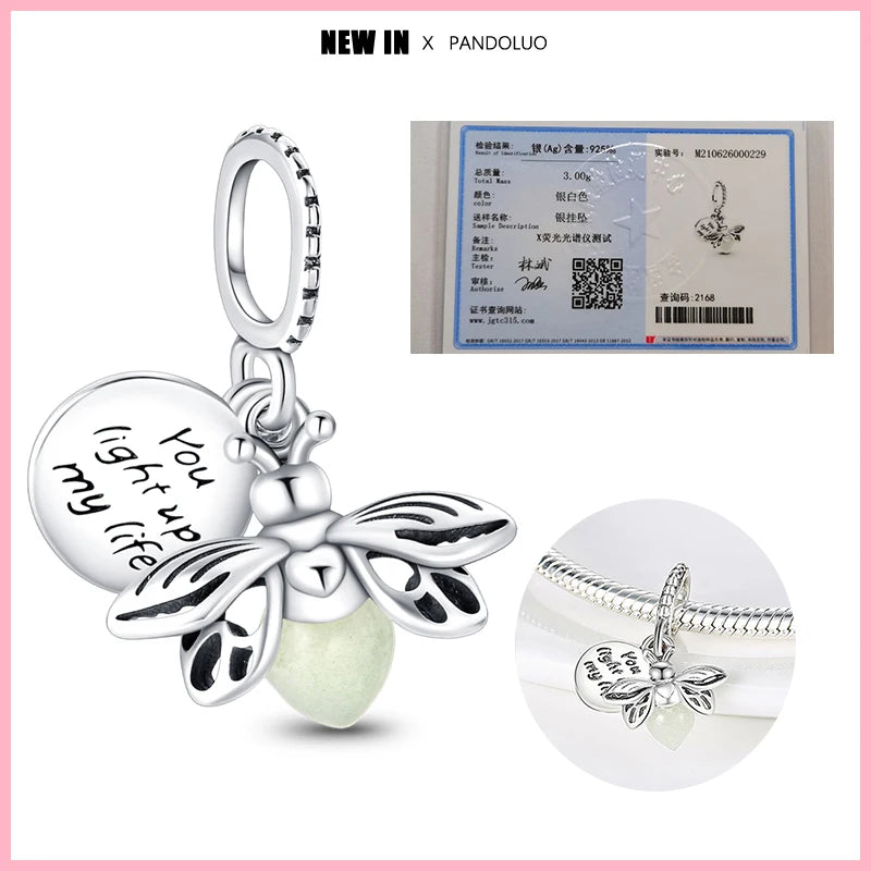925 Sterling Silver Glow-In-The-Dark Firefly Charm | Fits 3mm Original Bracelet Women’s DIY Jewelry