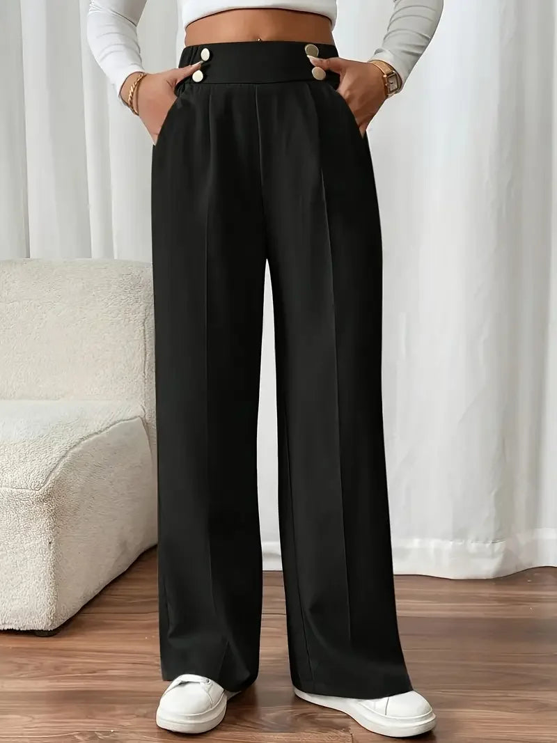 2025 Women’s High Waist Wide Leg Pants | Flowy Floor-Length Minimalist Straight Fit Trousers
